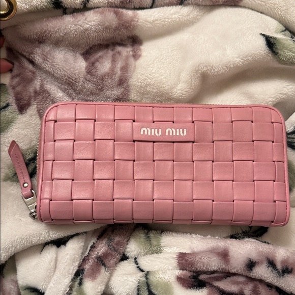 Miu Miu Handbags - Miu Miu Pink Woven Wallet